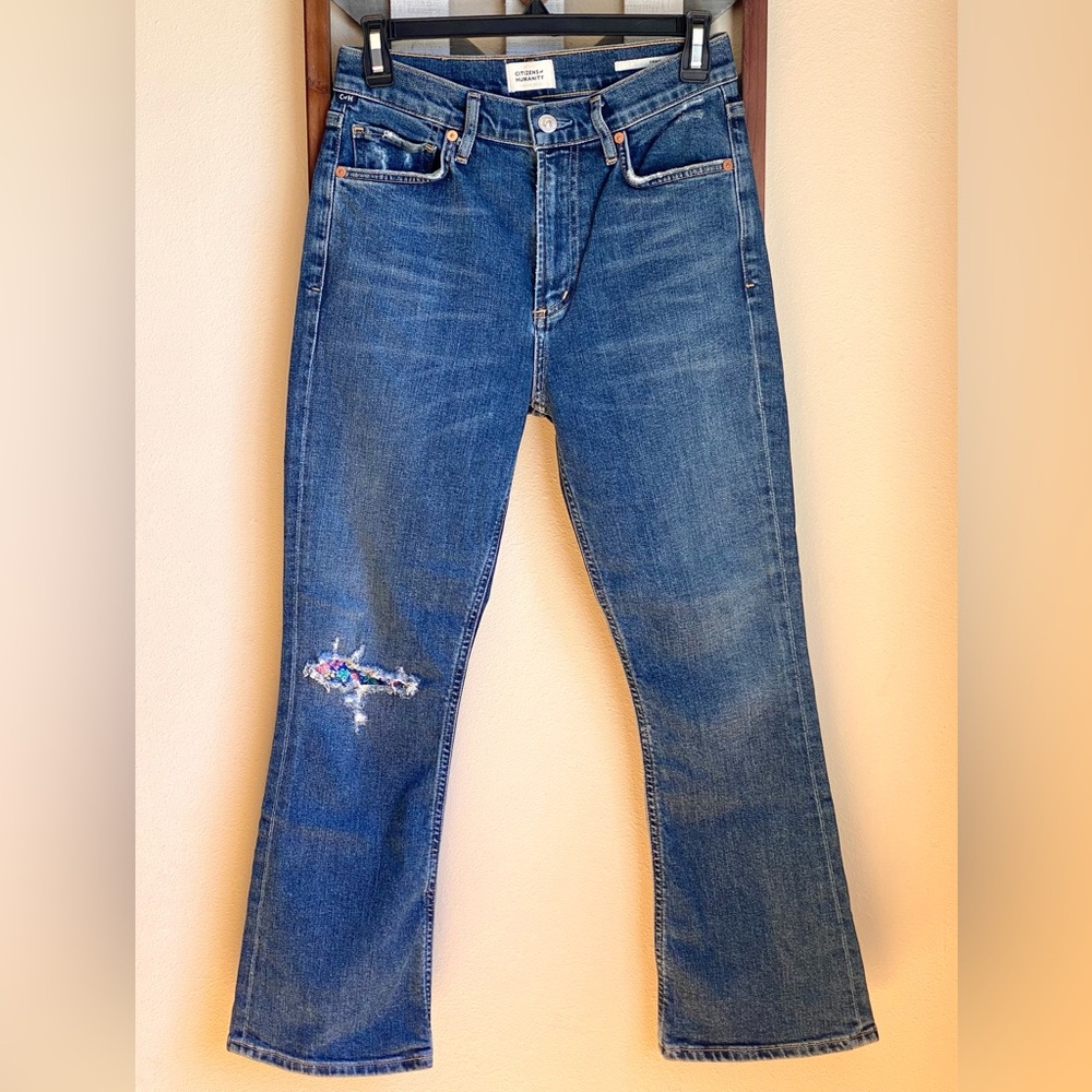 EUC COH 26 DEMY Crop Flare Denim Jeans 26x24 Citizens of Humanity Knee Patch